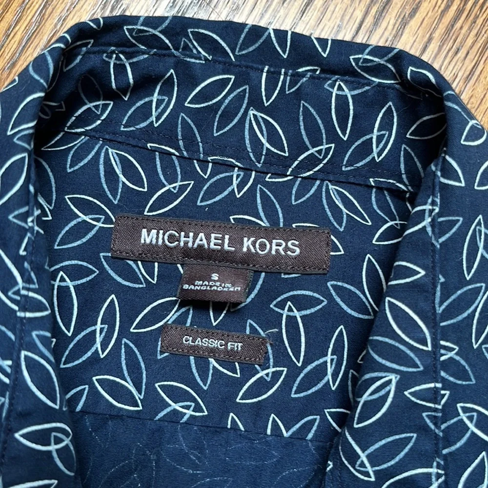 Michael‎ Kors Navy Short Sleeve Leaf Print Shirt